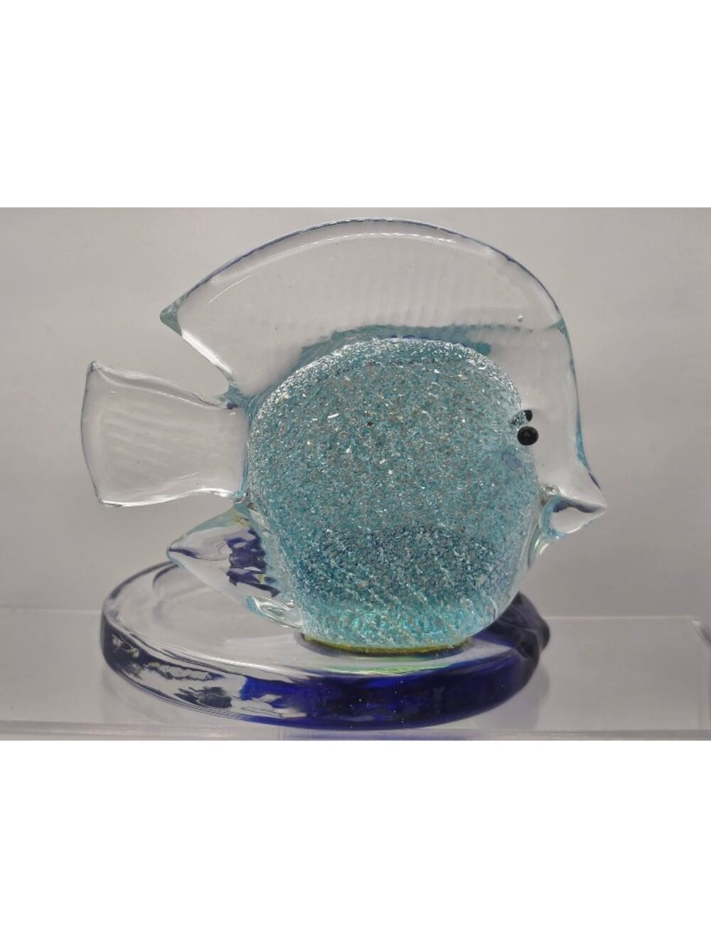 PartyLite Glass Fish Candle Holder Blue Art Glass Tea Light Taiwan